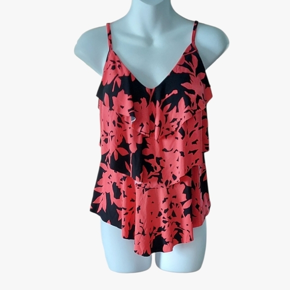 NWT Aqua Green Coral and Black Three Tiered Tankini Swim Top Size Small - Picture 4 of 6